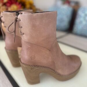 Born Tan-Brown Leather Lace-Back Platform Ankle Boots